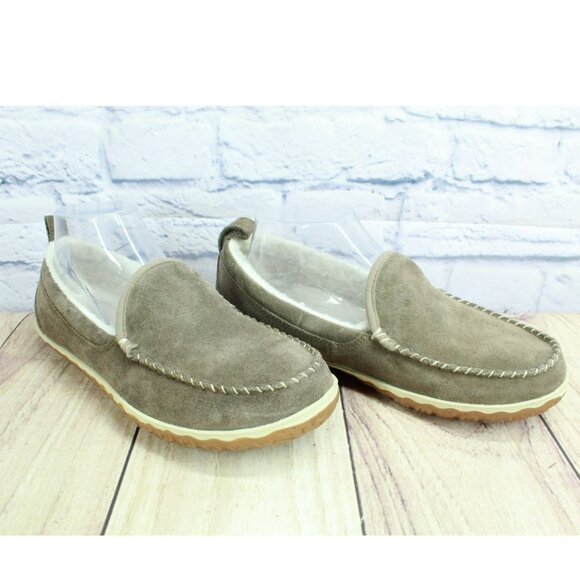LL Bean Cement Suede Slip-On Mountain Moccasin Fleece Lined Slippers Size 8 M - Picture 3 of 10